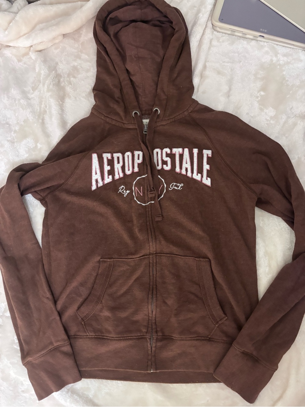 Aeropostale Brown Full-Zip Hoodie with White Logo